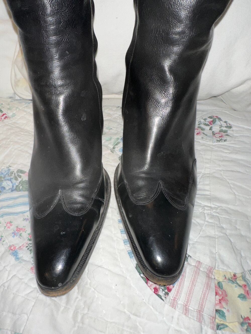 VINTAGE 90's DONNA KARAN WESTERN CURVED HEEL LEATHER BOOTS MADE IN ITALY 8